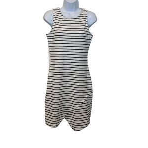 Iris XL Black White Stripe Bodycon Asymmetric Sleeveless Dress Preppy Coastal‎